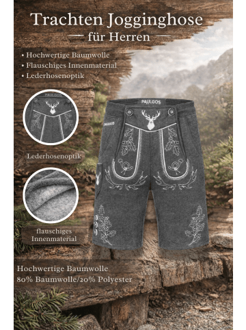 PAULGOS Jogginghose Design Trachten Lederhose Bermuda Shorts Kurz JOK5 in Dunkelgrau