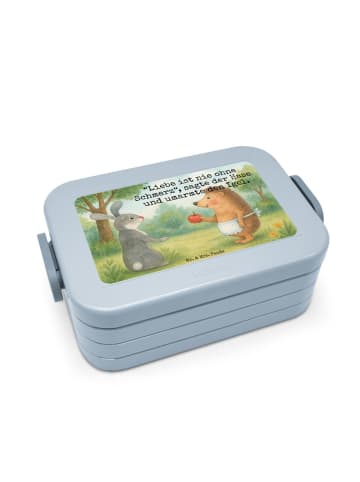 Mr. & Mrs. Panda Bentobox Hase Igel Design mit Spruch in Blau Pastell