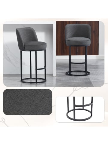 ABRIHOME Barhocker 2er mit Leinenbezug in Grau