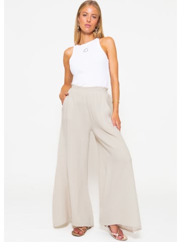 SASSYCLASSY Musselin Pants mit weitem Bein in Beige