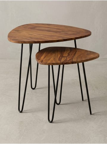 KADIMA DESIGN Satztisch 2er-Set | Sheesham/Metall, Massivholz