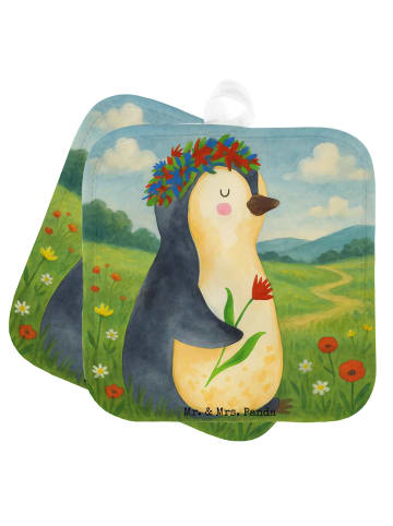 Mr. & Mrs. Panda Topflappen Pinguin Blumen Design ohne Spruch in Weiß