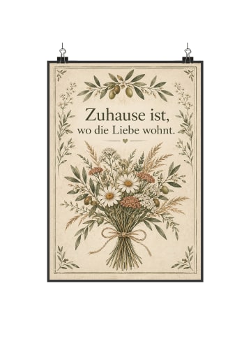 Poster Blume nostalgisch Design mit Spruch in Weiß