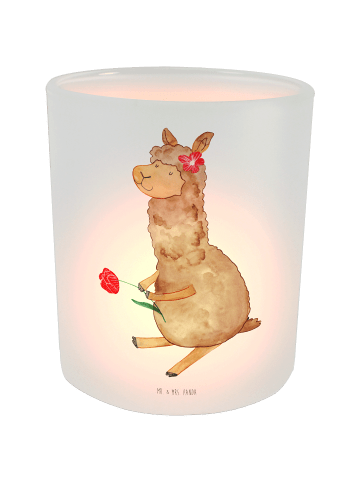 Mr. & Mrs. Panda Glas Windlicht Alpaka Blume ohne Spruch in Transparent