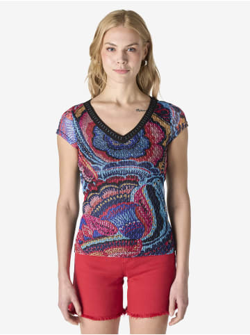 KOROSHI Kurzärmeliges Spitzen-T-Shirt für Frauen in bunt