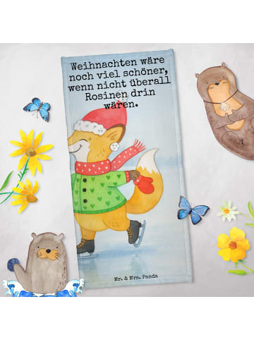 Mr. & Mrs. Panda Badhandtuch Fuchs  Schlittschuhe Design mit Spruch in Weiß
