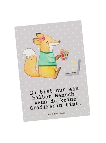 Mr. & Mrs. Panda Postkarte Grafikerin Herz mit Spruch in Grau Pastell