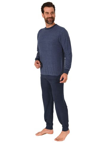 NORMANN Frottee Schlafanzug Bündchen Streifen - 67678 in blau
