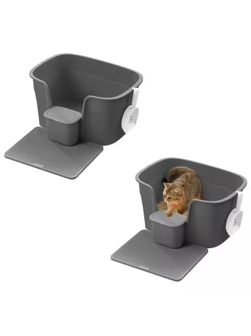 Feandrea 2er-Set: Katzentoilette in Schiefergrau - (B)76 x (H)33 x (T)64 cm