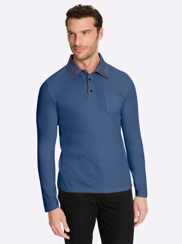 WITT WEIDEN Langarm-Poloshirt in jeansblau