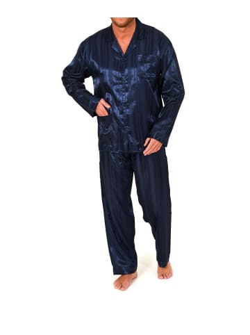 NORMANN Satin Pyjama lang durchgeknöpft Schattenstreifen - 10010 in marine