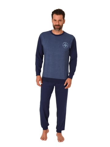 NORMANN Schlafanzug langarm Bündchen - 88824 in blau-mel.