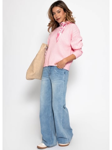 SASSYCLASSY Feinstrickpullover mit strukturierten Streifen in Rosa