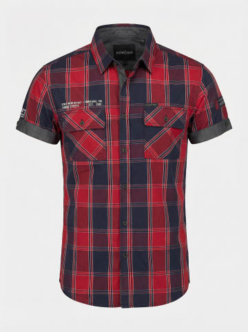KOROSHI Karo popline shirt kombiniert in rot
