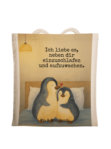 Mr. & Mrs. Panda Jutebeutel Pinguine Einschlafen Design mit Spruch in Weiß