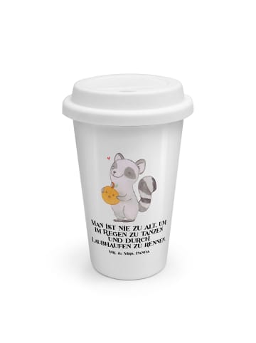 Mr. & Mrs. Panda Kaffeebecher To Go Waschbär Kürbis mit Spruch in Weiß