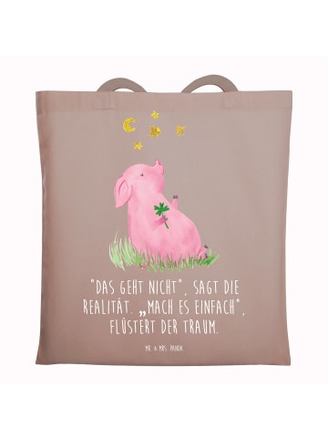 Mr. & Mrs. Panda Uni Tasche Schwein Glück mit Spruch in Braun Pastell