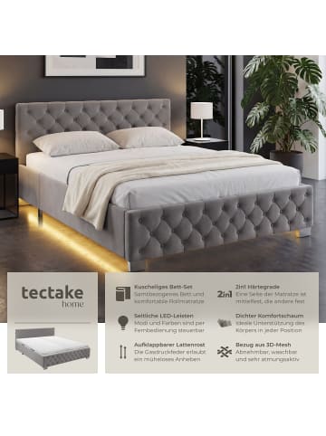 tectake Komfortbett mit LED-Leisten & Stauraum - Samtoptik mit Steppmuster