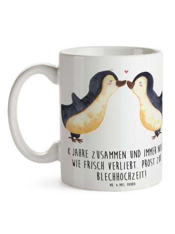Mr. & Mrs. Panda Kaffeebecher 8. Hochzeitstag Blechhochzeit mit ... in Weiß