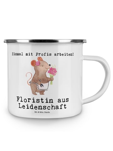 Mr. & Mrs. Panda Emaille Becher Floristin Leidenschaft mit Spruch in Weiß