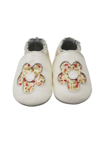 Yalion Leder-Krabbelschuhe "Blumen" in Weiß