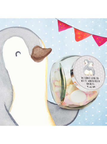Mr. & Mrs. Panda Bonbonglas Pinguine Kuscheln mit Spruch in Grau Pastell