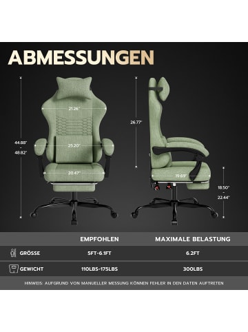 ABRIHOME Gaming Stuhl in Grün mit Massage Kopfstütze Fußstütze