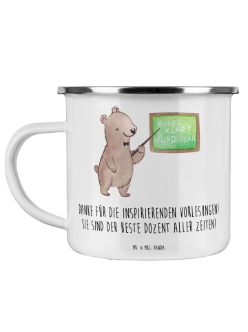 Mr. & Mrs. Panda Emaille Tasse Bester Dozent mit Spruch in Weiß