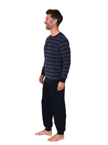 NORMANN langarm Frottee Schlafanzug Pyjama Bündchen - 82305 in marine