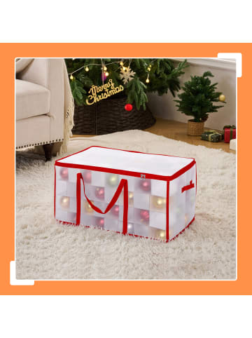 relaxdays Weihnachtskugel-Aufbewahrungsbox in Transparent/ Rot - (B)73 x (H)37 x (T)36 cm