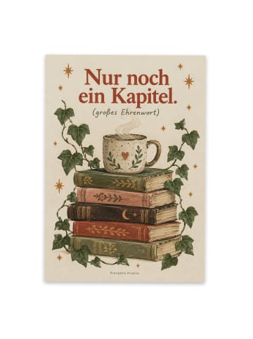 Mr. & Mrs. Panda Postkarte Bücherstapel gemütlich Design mit Spruch in Weiß