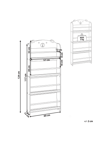 Beliani Bücherregal MIMILI in Weiß/Braun - (W) 60 x (H) 124 x (L) 15 cm