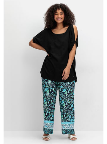 sheego Hose in tiefblau gemustert