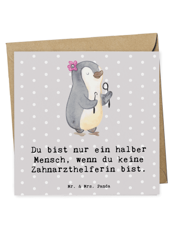 Mr. & Mrs. Panda Deluxe Karte Zahnarzthelferin Herz mit Spruch in Grau Pastell