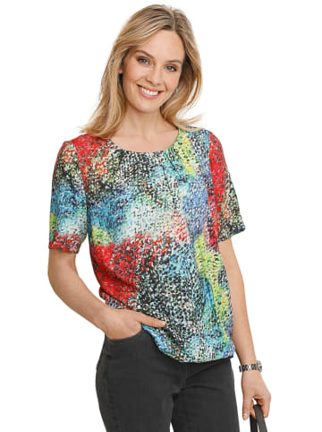 GOLDNER Kurzgröße:  Druckbluse Halbarm Viskosebluse mit Allover-Print in bunt / getupft