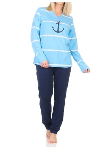 NORMANN Langarm Pyjama Schlafanzug Maritimer Look - 84867 in hellblau