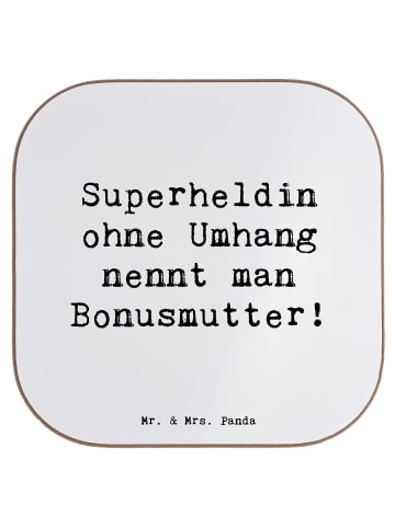 Mr. & Mrs. Panda Untersetzer Bonusmutter Superheld mit Spruch in Weiß