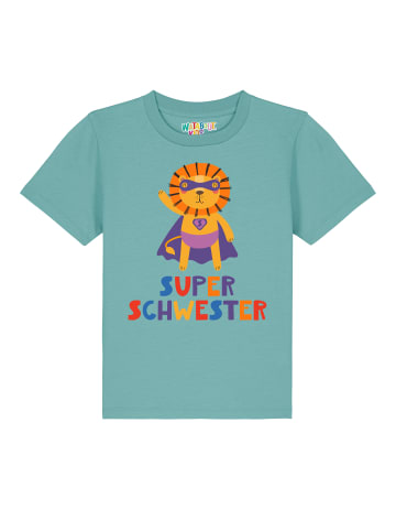 wat? Apparel T-Shirt Löwe Superschwester in Teal Monstera