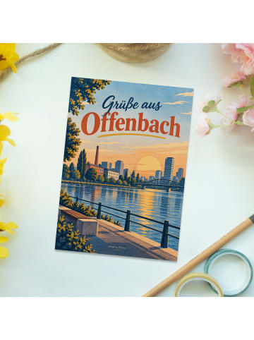 Postkarte Stadtbild nostalgisch Design mit Spruch in Weiß