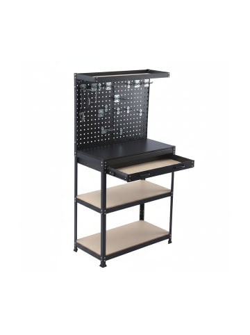 relaxdays Werkbank in Schwarz/ Natur - (B)81 x (H)156 x (T)41 cm