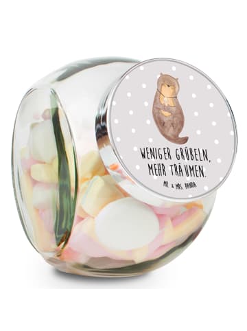 Mr. & Mrs. Panda Bonbonglas Otter Muschel mit Spruch in Grau Pastell