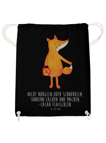 Mr. & Mrs. Panda Beutel Rucksack Fuchs Laterne mit Spruch in Schwarz