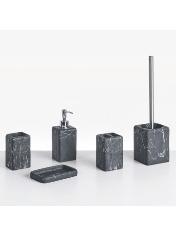 Beliani 5-tlg Badezimmer-Zubehör VILCANOTA in Schwarz/Silber