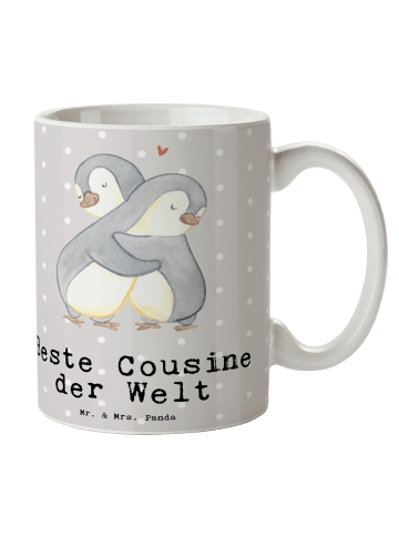 Mr. & Mrs. Panda Tasse Pinguin Beste Cousine der Welt mit Spruch in Grau Pastell