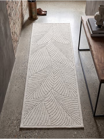 Outdoor-Teppich ENGADIN Blattmotiv Kurzflor Wohnzimmer Balkon in Creme