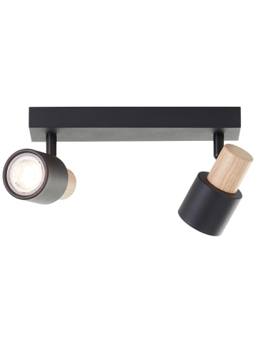 Brilliant Pini LED-Spotbalken, 2-flammig, Schwarz/Holz hell, dimmbar, schwenkbar