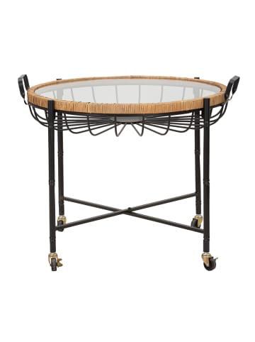 Mauro Ferretti Couchtisch aus Eisen, Holz und Glas, schwarz und braun, 70,5 x 65 x 57 cm