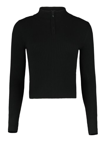 Hailys Dünner Feinstrick Pullover Half-Zip Stehkragen Sweater FLORA in Schwarz