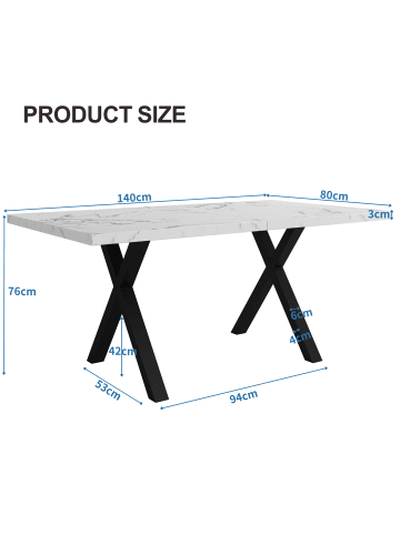 ABRIHOME Esstisch mit gekreuzten Beinen in Weiß