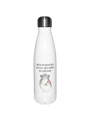 Mr. & Mrs. Panda Edelstahl Trinkflasche Chinchilla Blume mit Spruch in Weiß